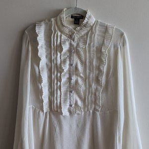 Vintage Flowy Frilly Cream Long Sleeve Blouse